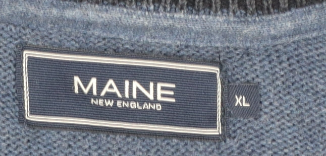 Maine New England Men's Blue XL Cable-Knit Cotton V-Neck Jumper