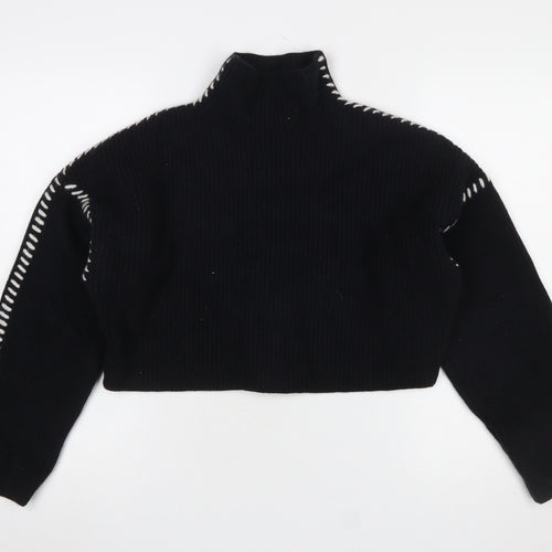 H&M Women's Black Wool High Neck Knit Jumper Size S