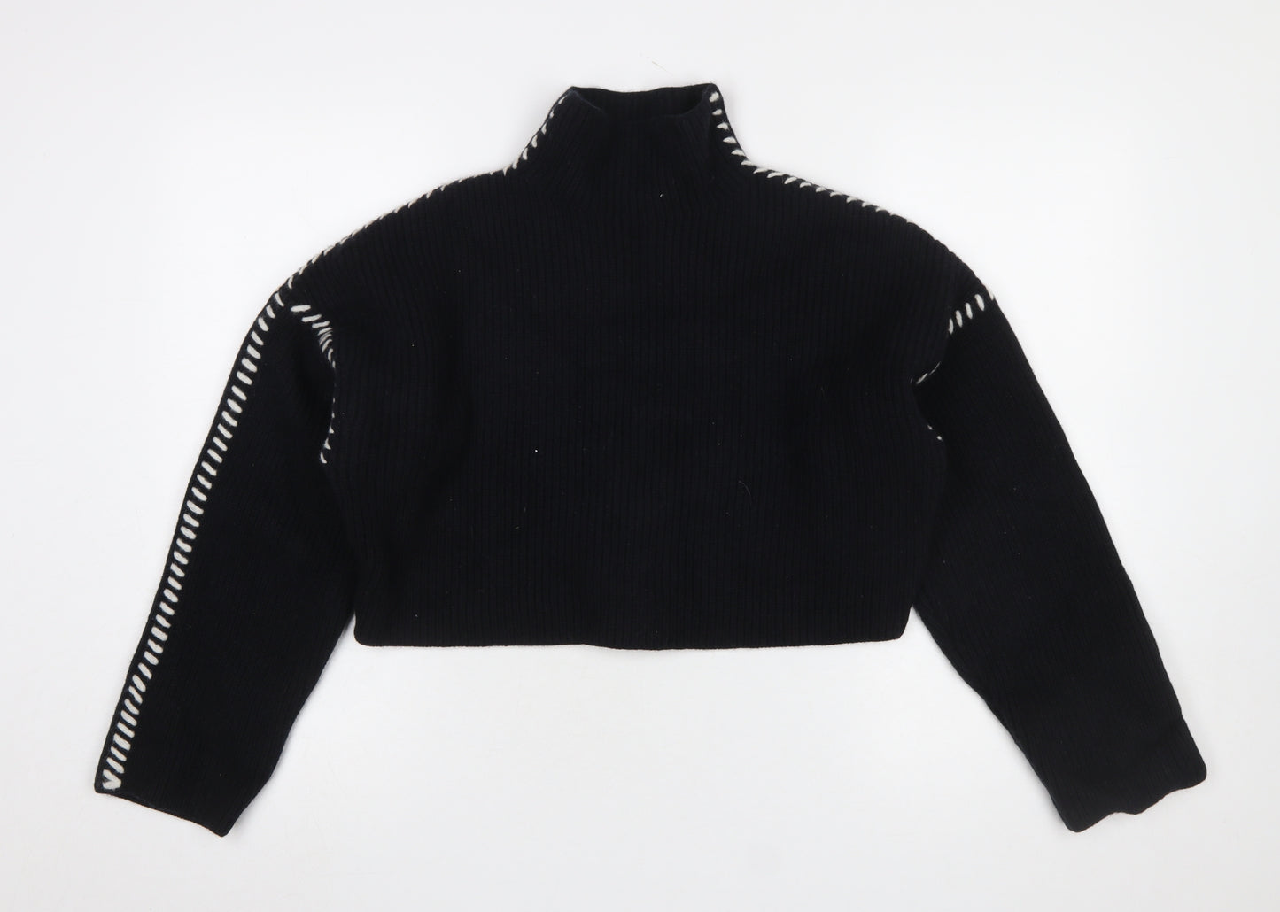 H&M Women's Black Wool High Neck Knit Jumper Size S
