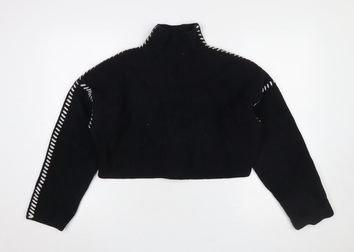 H&M Women's Black Wool High Neck Knit Jumper Size S