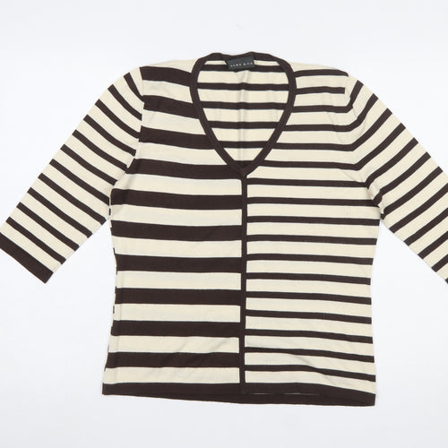 ALEX & Co. Women's Brown Striped V-Neck Knit Jumper Size 12