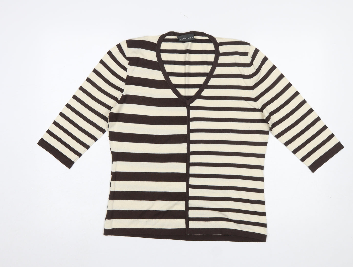 ALEX & Co. Women's Brown Striped V-Neck Knit Jumper Size 12