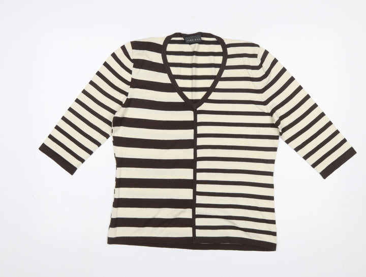 ALEX & Co. Women's Brown Striped V-Neck Knit Jumper Size 12