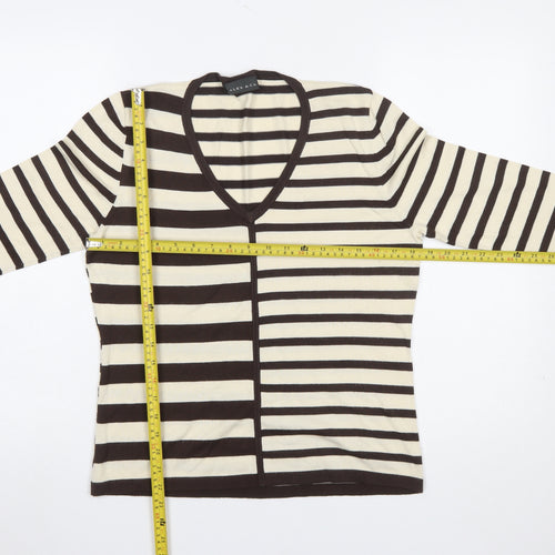 ALEX & Co. Women's Brown Striped V-Neck Knit Jumper Size 12