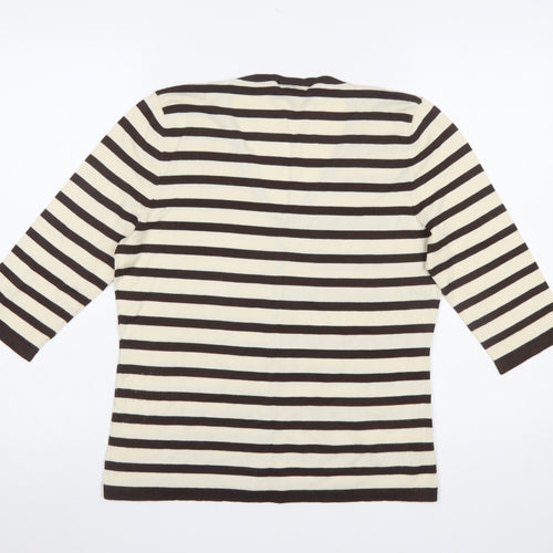 ALEX & Co. Women's Brown Striped V-Neck Knit Jumper Size 12