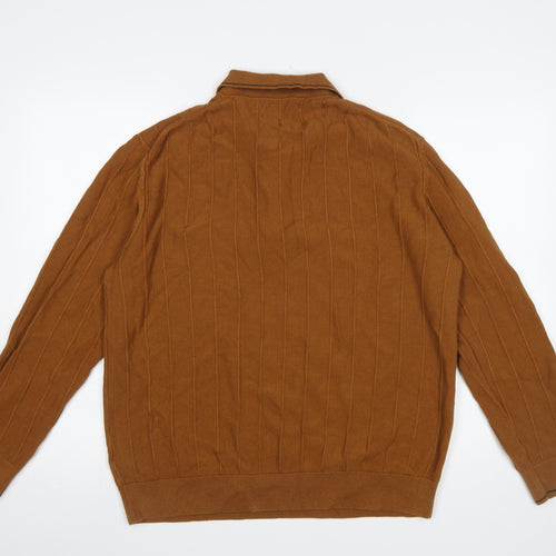 Marks and Spencer Men’s Brown 2XL Collared 1/2 Zip Cotton Knit Jumper