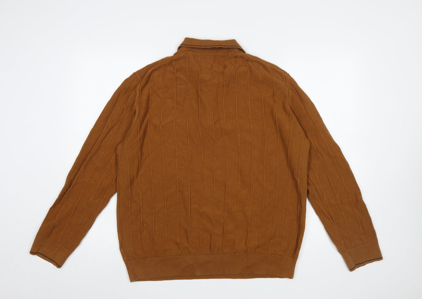 Marks and Spencer Men’s Brown 2XL Collared 1/2 Zip Cotton Knit Jumper