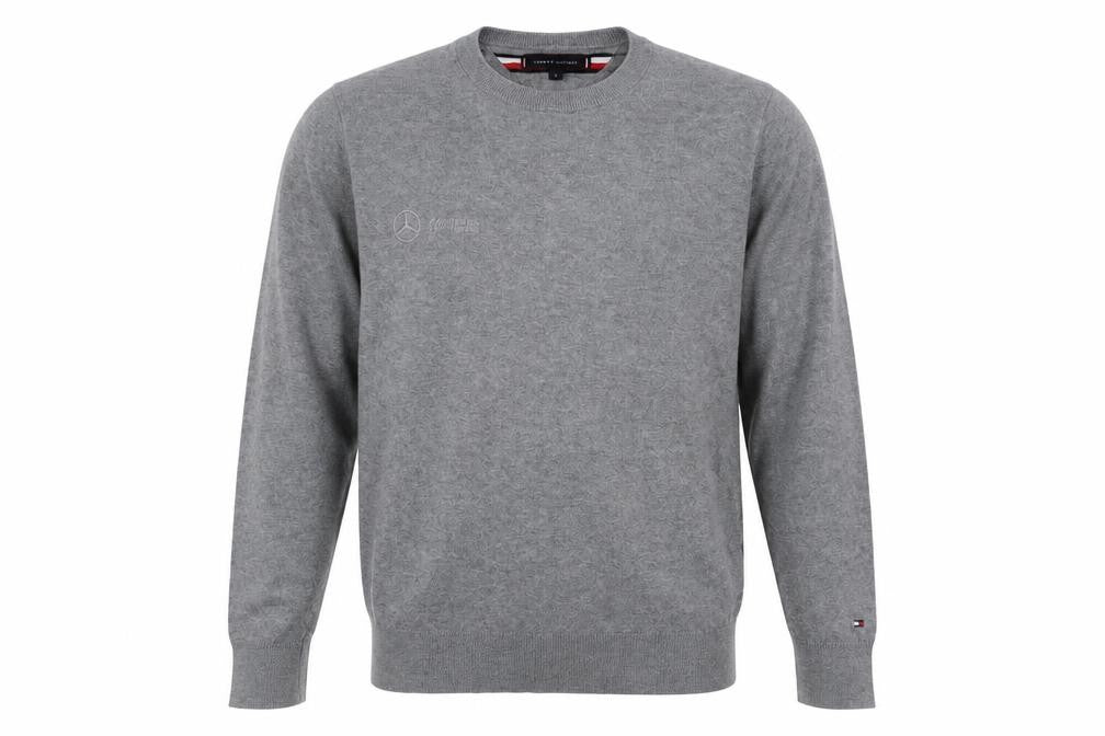Front view of Tommy Hilfiger Men's Grey Cotton Wool Crew Neck Jumper, size S