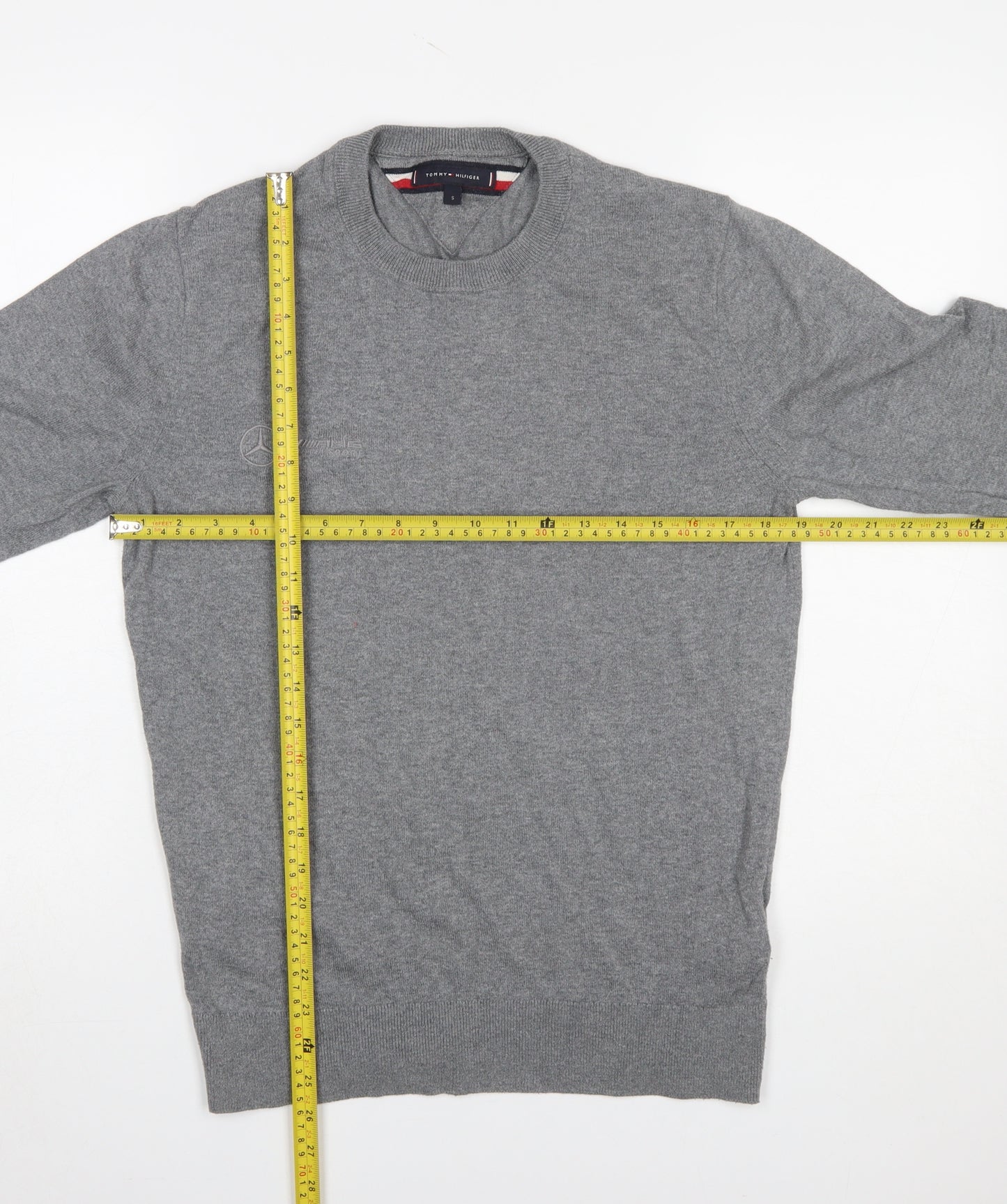 Tommy Hilfiger Men's Grey Cotton Wool Crew Neck Jumper Size S