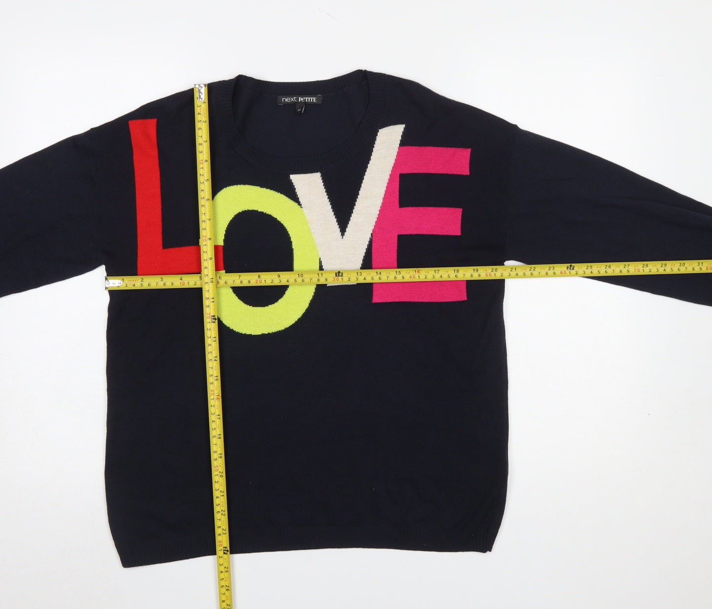 Next Women Petite Navy LOVE Jumper Size 14P Crew Neck Pullover