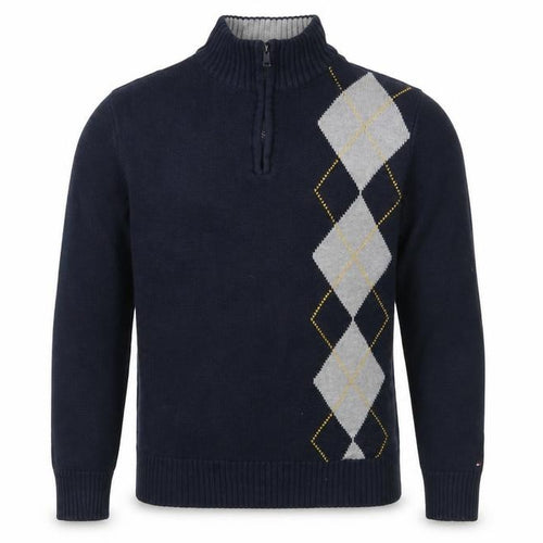 Tommy Hilfiger Boys Navy Argyle 1/2 Zip Cotton Jumper Size 16-18 L