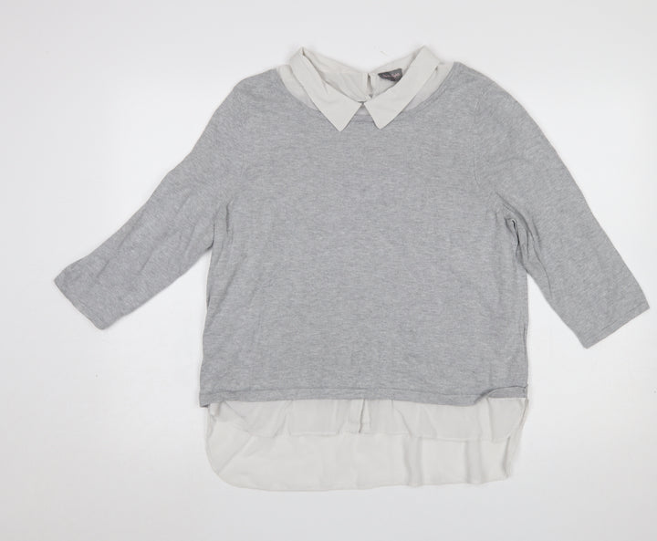 Phase Eight Women’s Grey Collared 3/4 Sleeve Pullover Jumper Size 16
