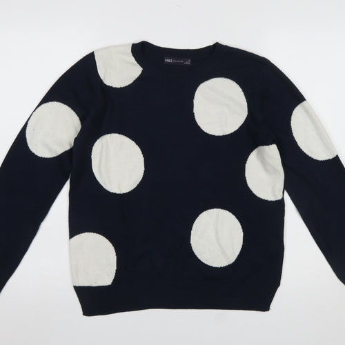 Marks and Spencer Women's Blue Polka Dot Crew Neck Jumper Size 12