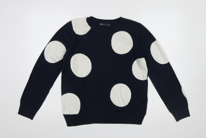 Marks and Spencer Women's Blue Polka Dot Crew Neck Jumper Size 12