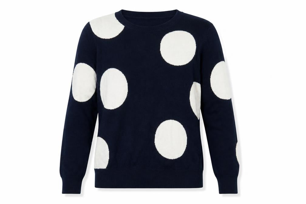 Front view of Marks & Spencer Women's Blue Polka Dot Crew Neck Jumper, size 12