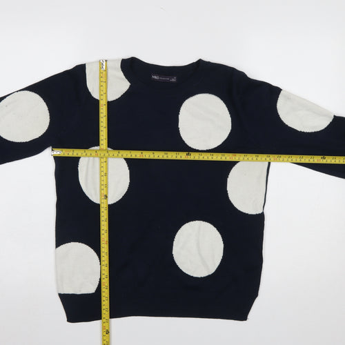 Marks and Spencer Women's Blue Polka Dot Crew Neck Jumper Size 12