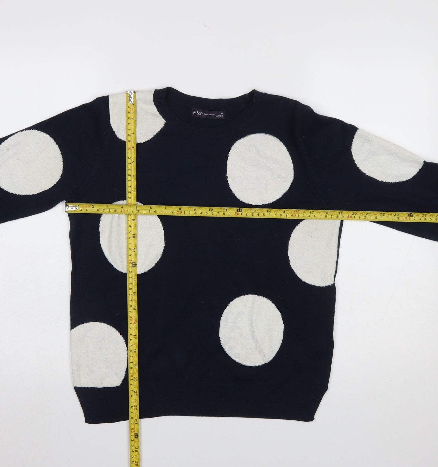 Marks and Spencer Women's Blue Polka Dot Crew Neck Jumper Size 12