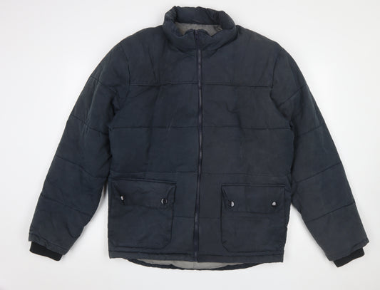 Gap Men's Blue XL Puffer Jacket Winter Mid-Length Zip Casual Insulated