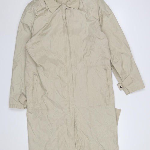 Daywear Womens Beige Long Rain Coat Size 12 Lightweight Zip Jacket