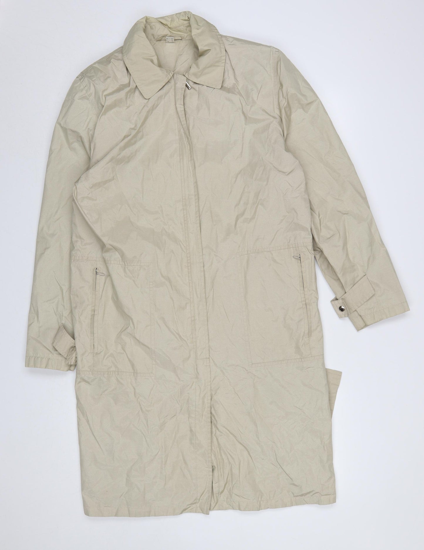 Daywear Womens Beige Long Rain Coat Size 12 Lightweight Zip Jacket
