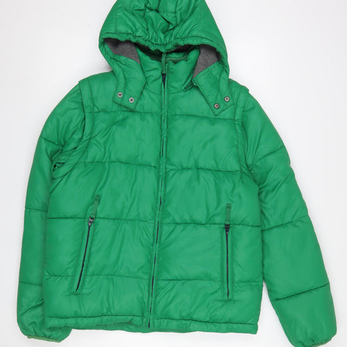 Mini Boden Boys Green Hooded Puffer Jacket 13-14 Years Winter Coat