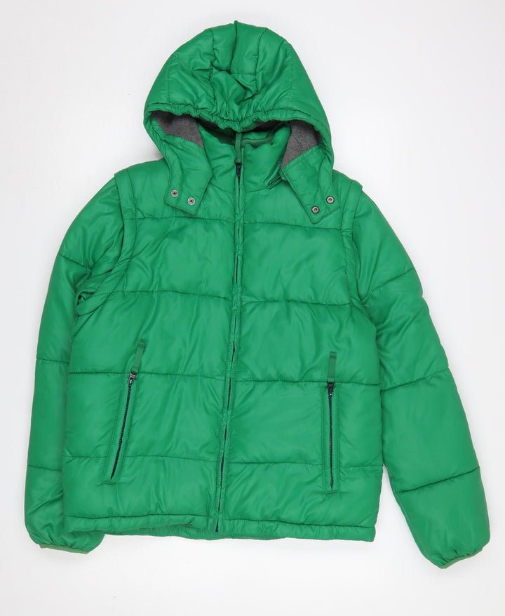 Mini Boden Boys Green Hooded Puffer Jacket 13-14 Years Winter Coat