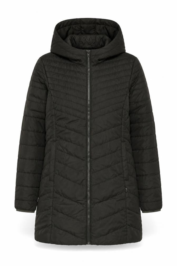 Front view of Only Women’s Black Hooded Long Puffer Coat, size L