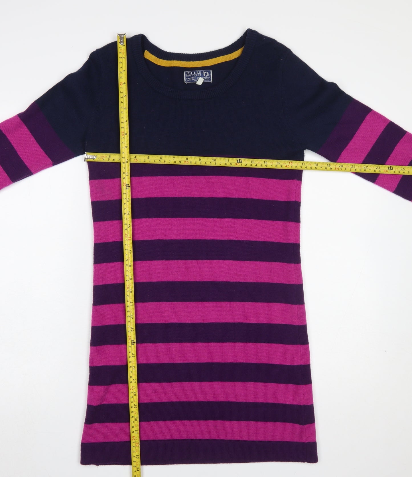 Joules Women Multicoloured Stripe Wool Blend Long Sleeve Jumper Dress Size 12