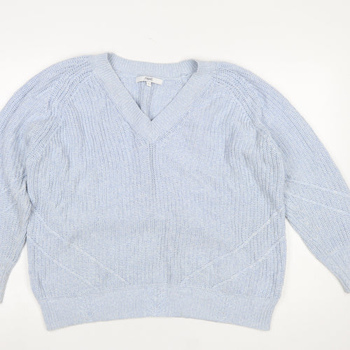 Next Womens Blue V-Neck Cable Knit Cotton Jumper Size L