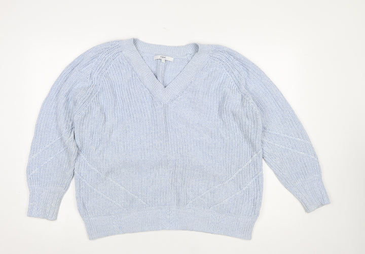 Next Womens Blue V-Neck Cable Knit Cotton Jumper Size L