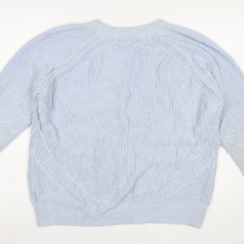 Next Womens Blue V-Neck Cable Knit Cotton Jumper Size L
