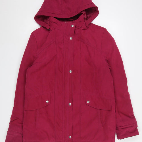 EWM Womens Red Hooded Parka Jacket Size 14 Lined Winter Coat