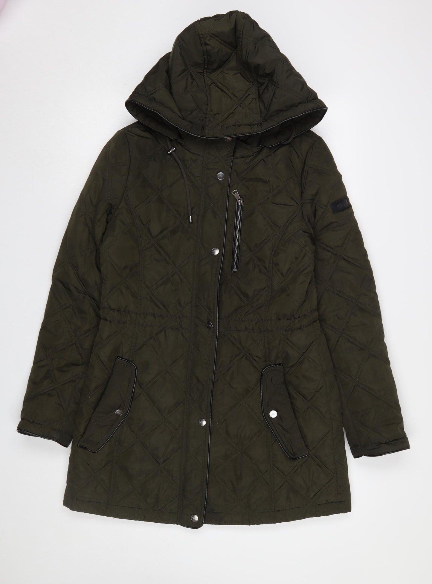 DKNY Womens Green Quilted Mid-Length Hooded Coat Size S