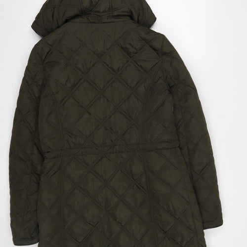 DKNY Womens Green Quilted Mid-Length Hooded Coat Size S