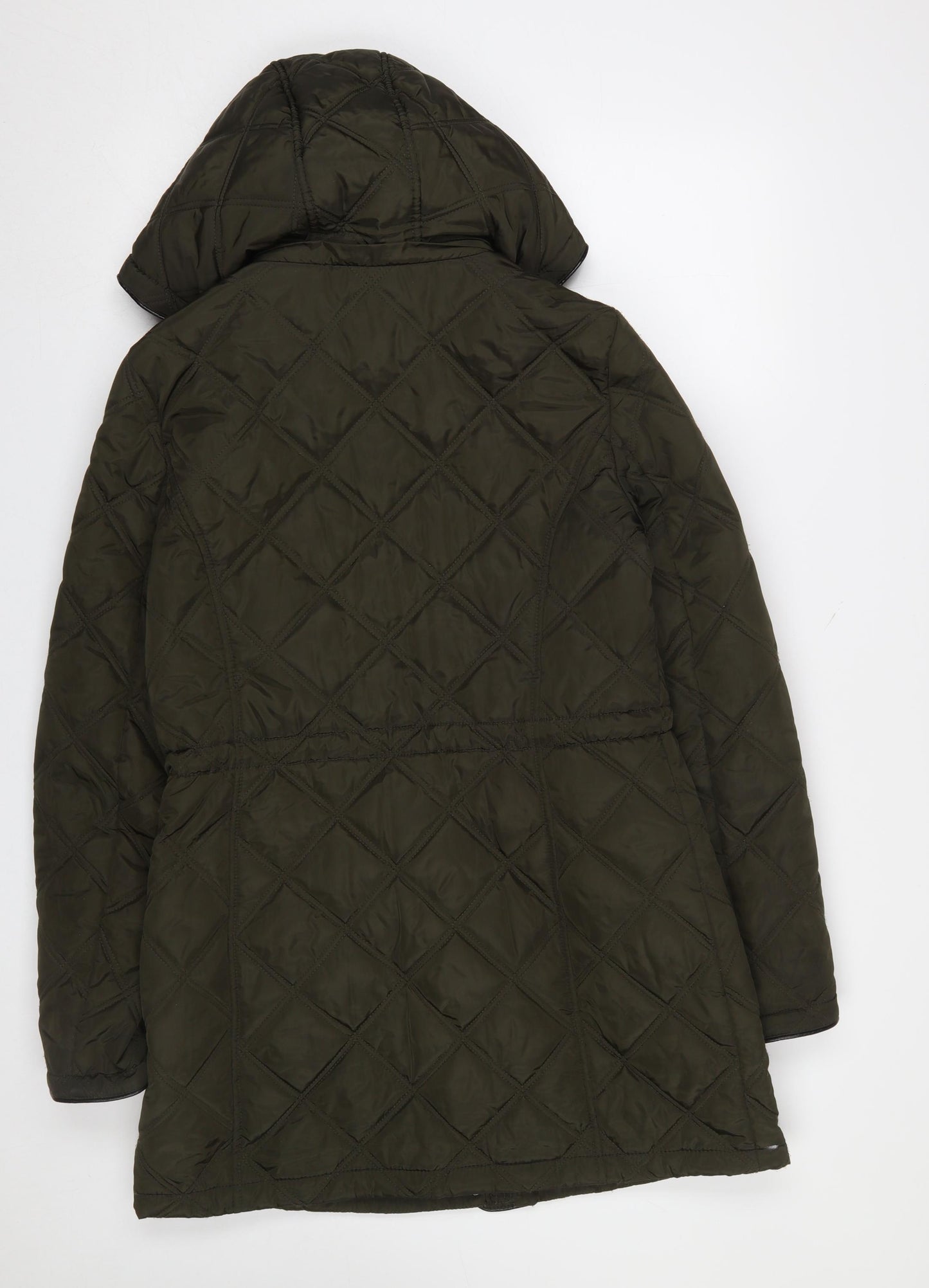 DKNY Womens Green Quilted Mid-Length Hooded Coat Size S
