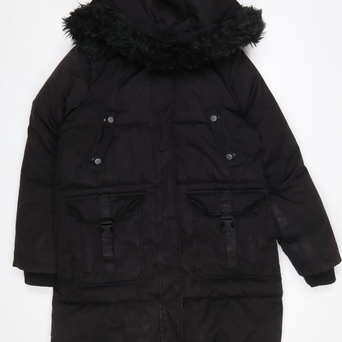 Steve Madden Women’s Black Fur Trim Hooded Long Parka Coat Size M