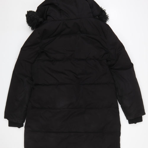 Steve Madden Women’s Black Fur Trim Hooded Long Parka Coat Size M