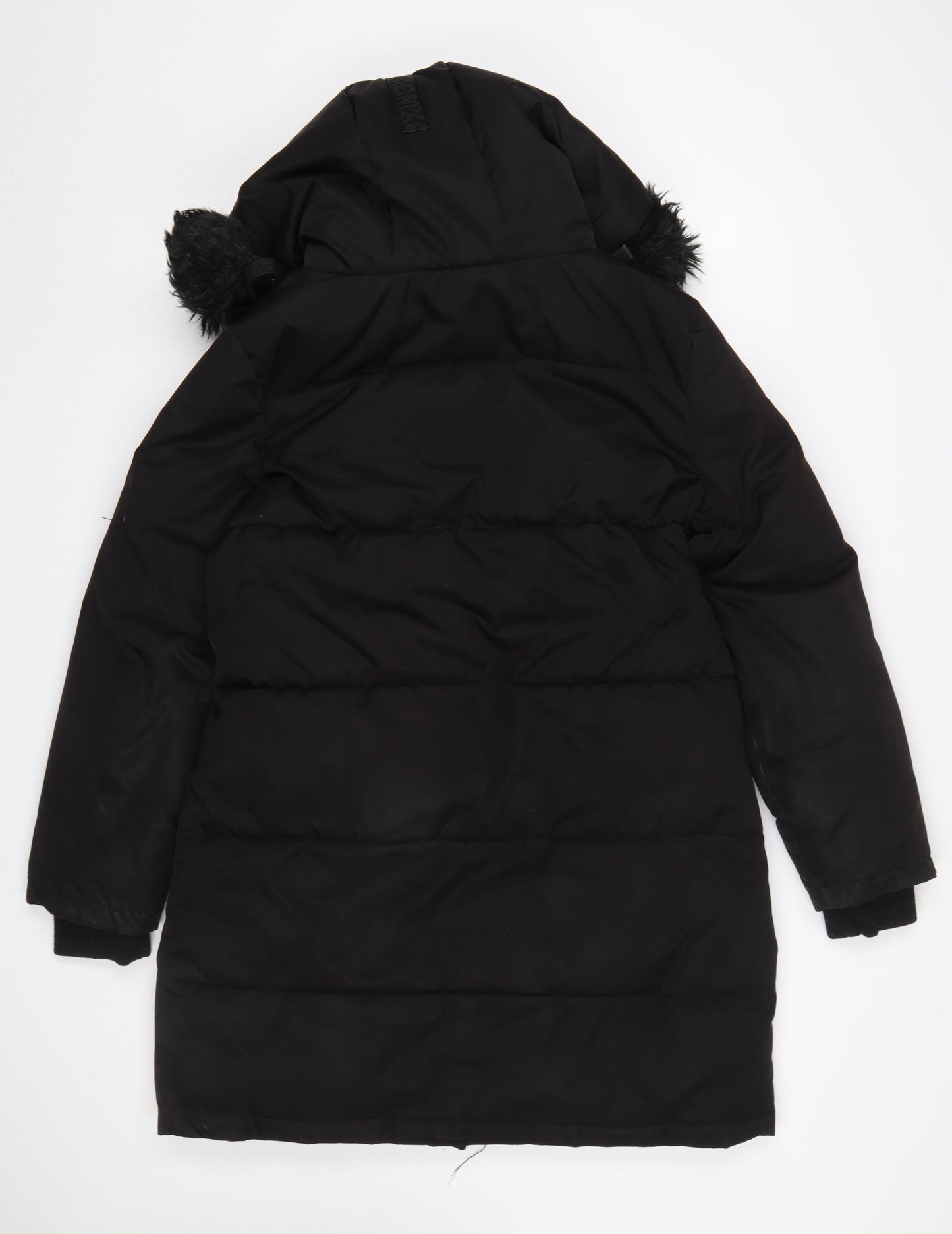Steve Madden Women’s Black Fur Trim Hooded Long Parka Coat Size M