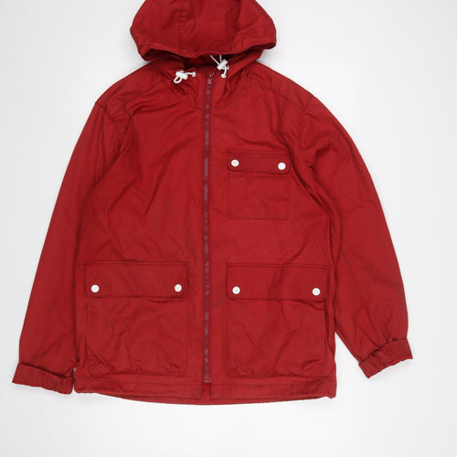 H&M L.O.G.G. Mens Red Hooded Parka Jacket Size M Regular Fit