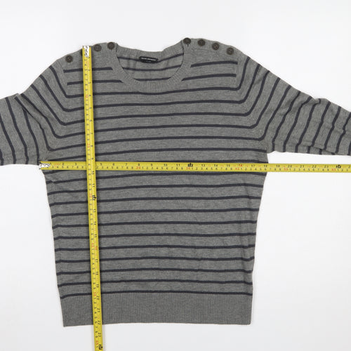Club Monaco Women Grey Striped Button Shoulder Jumper Size L