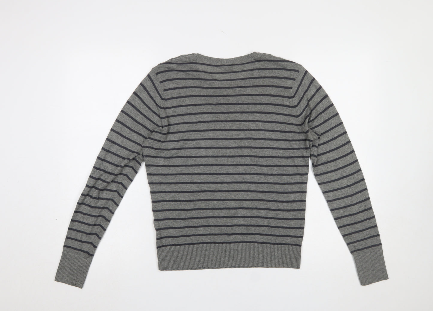 Club Monaco Women Grey Striped Button Shoulder Jumper Size L
