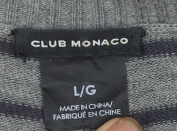 Club Monaco Women Grey Striped Button Shoulder Jumper Size L