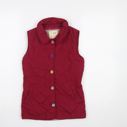 Joules Girls Red Quilted Waistcoat 9-10 Years Sleeveless Button Up Gilet