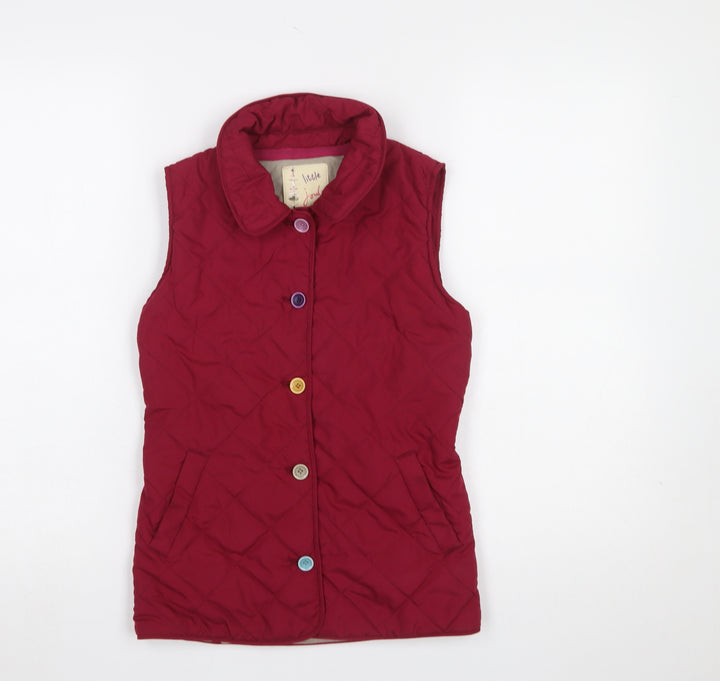 Joules Girls Red Quilted Waistcoat 9-10 Years Sleeveless Button Up Gilet