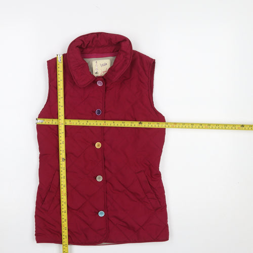 Joules Girls Red Quilted Waistcoat 9-10 Years Sleeveless Button Up Gilet