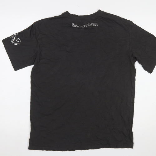 H&M Smiley World Girls Black Graphic T-Shirt 14 Years Cotton Short Sleeve