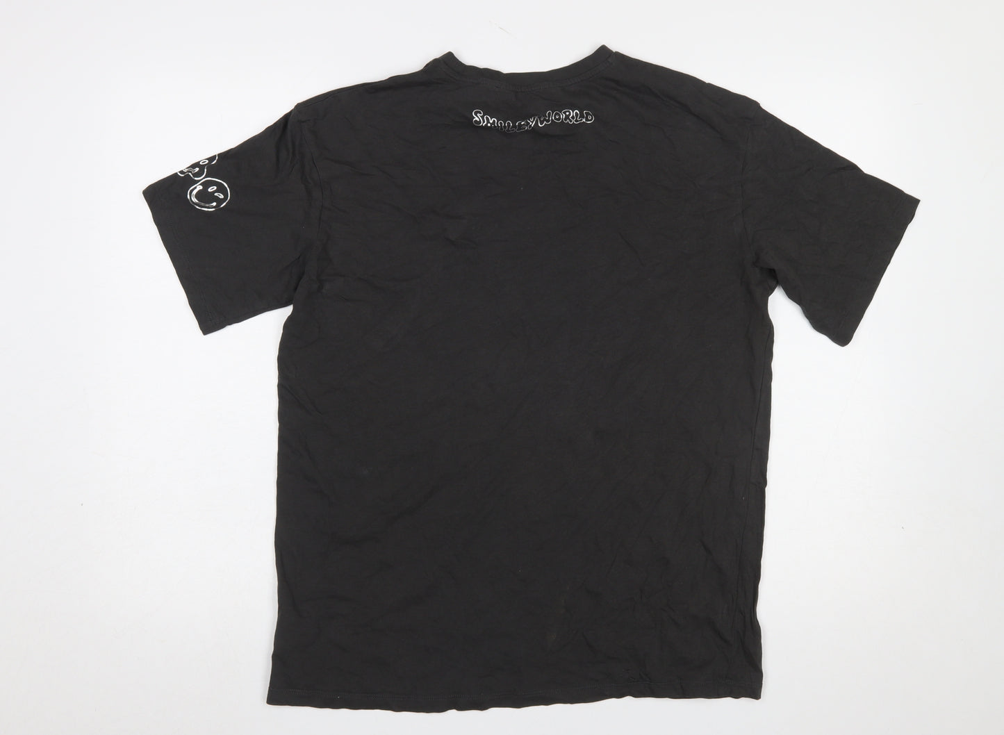 H&M Smiley World Girls Black Graphic T-Shirt 14 Years Cotton Short Sleeve