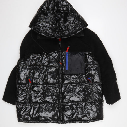 Zara Womens Black Hooded Puffer Jacket Size L Quilted Winter Coat