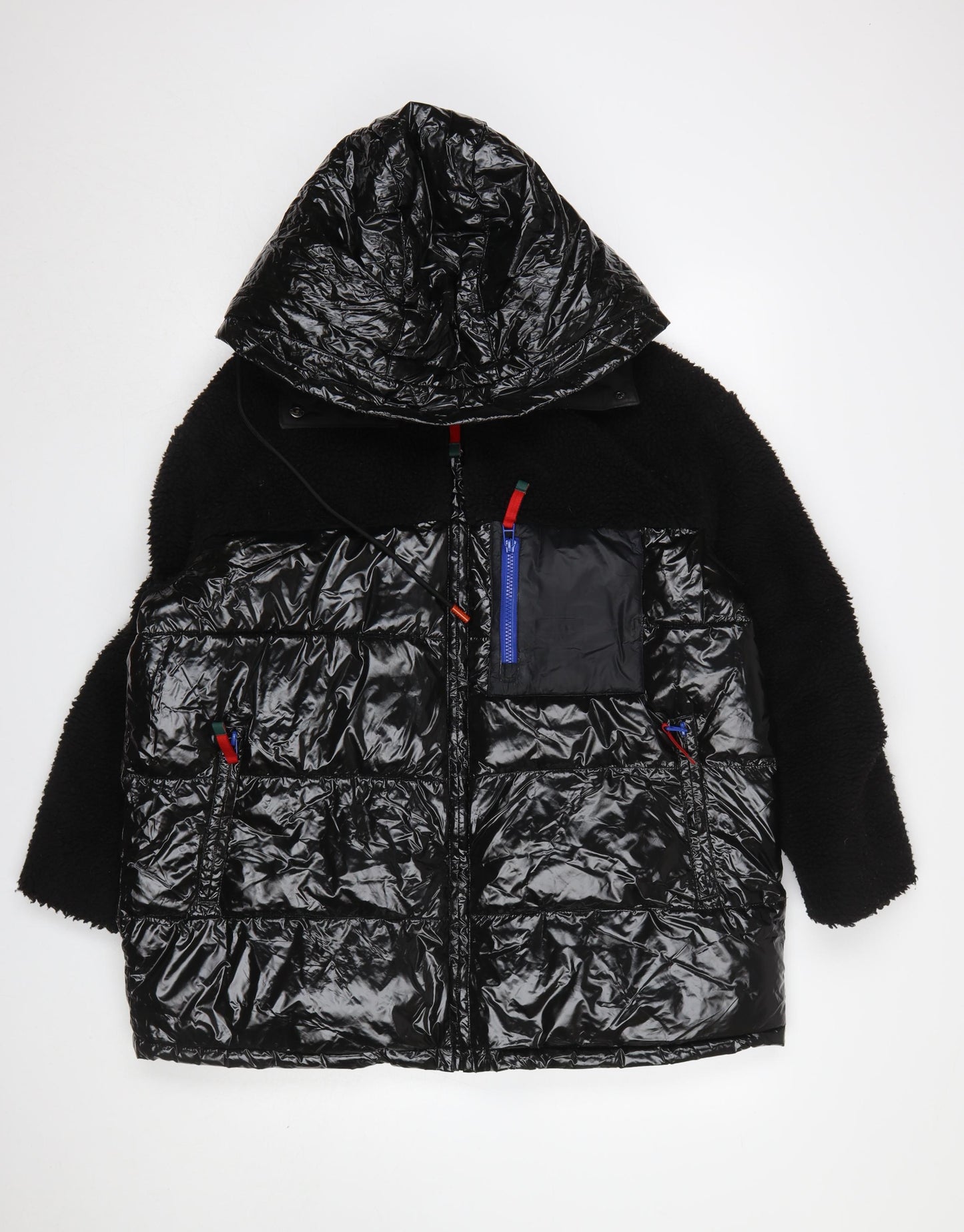 Zara Womens Black Hooded Puffer Jacket Size L Quilted Winter Coat