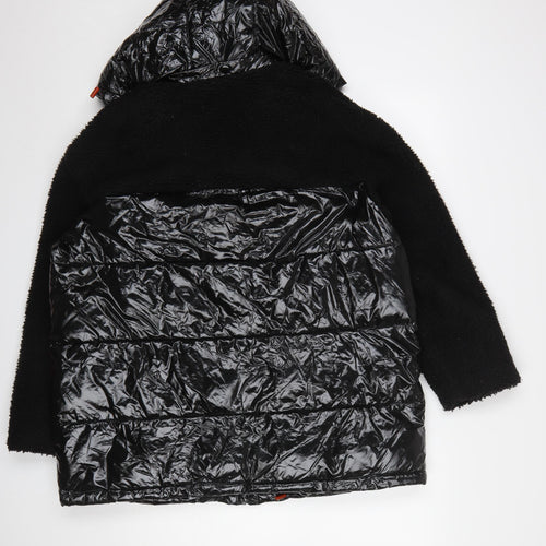 Zara Womens Black Hooded Puffer Jacket Size L Quilted Winter Coat